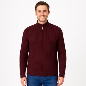 Tommy Bahama Burgundy 1/4 Zip Long Sleeved Cae Knit Cotton Blend Sweater…